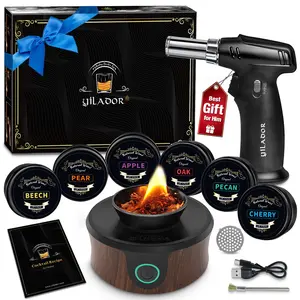 Yilador Electric Cocktail Smoker Kit, Drink Cocktail Kit for Old Fashioned Bourbon Whiskey etc., 6 Flavours Wood Chips, Bar Sets & Bar Utensils (Without Butane)