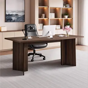 VEVOR 63 in Executive Desk, Large Modern Rectangle Heavy-Duty Wooden Office Table with Cable Connection Hole, 250 lbs Load Capacity, Easy Assembly, for Work & Study Writing, Walnut