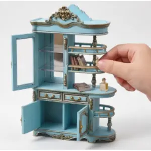 Elegant Mini Screen Cabinet Vintage Simulated Dollhouse Living Room Furniture Creative Micro Landscape Dollhouse Decor Christmas Easter New Year Gift