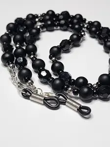 Ebony Eyeglass Chain & Necklace Accessory with Glass Beads, Onyx, and Stainless Steel Material Multicolor Eyeglass strap set