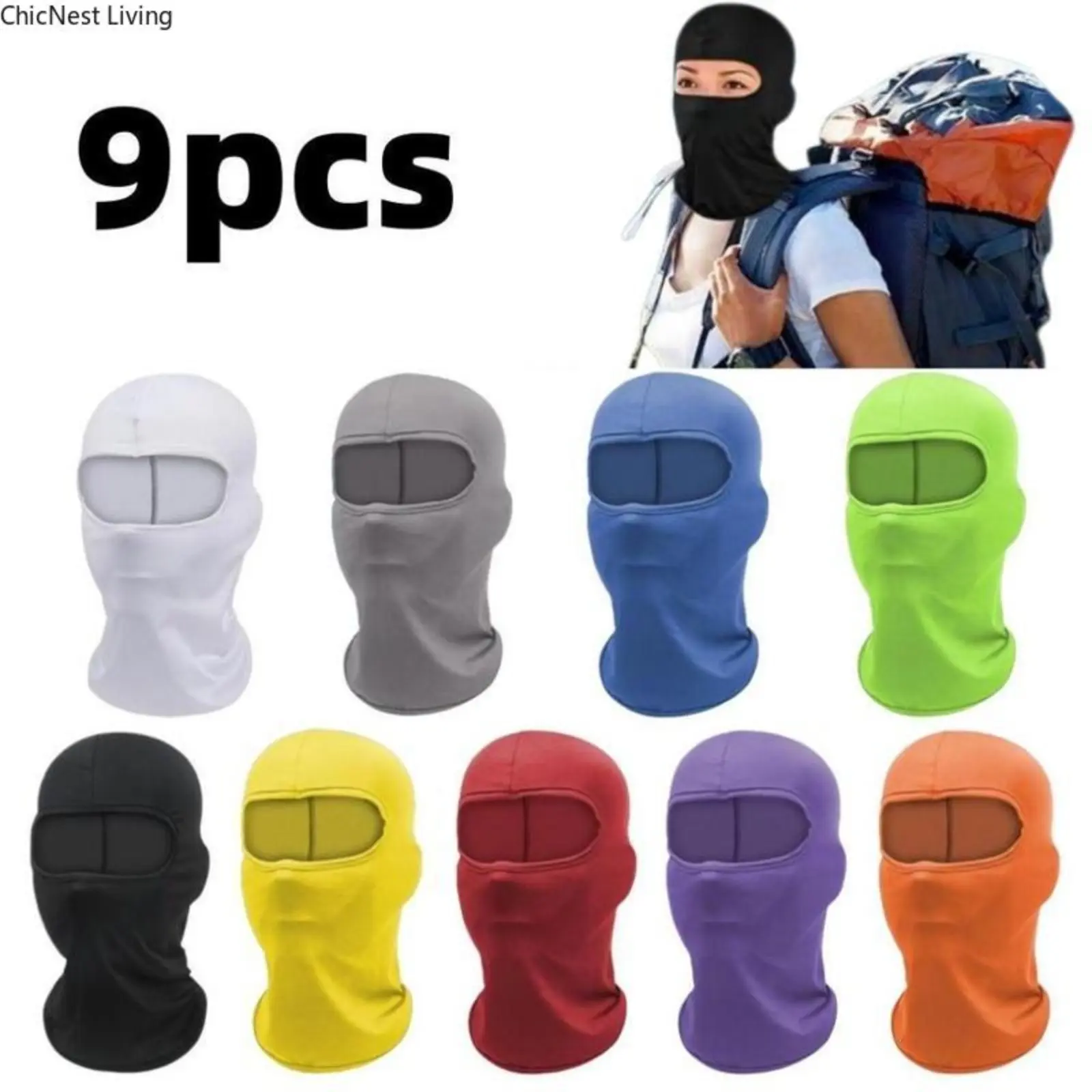 6/9-Piece 15.7in Sun Protection Face Mask - Windproof Neck Gaiter, UV-Protective Full Face Covering, Motorcycle Helmet Liner for Outdoor Sports, Makeup Use