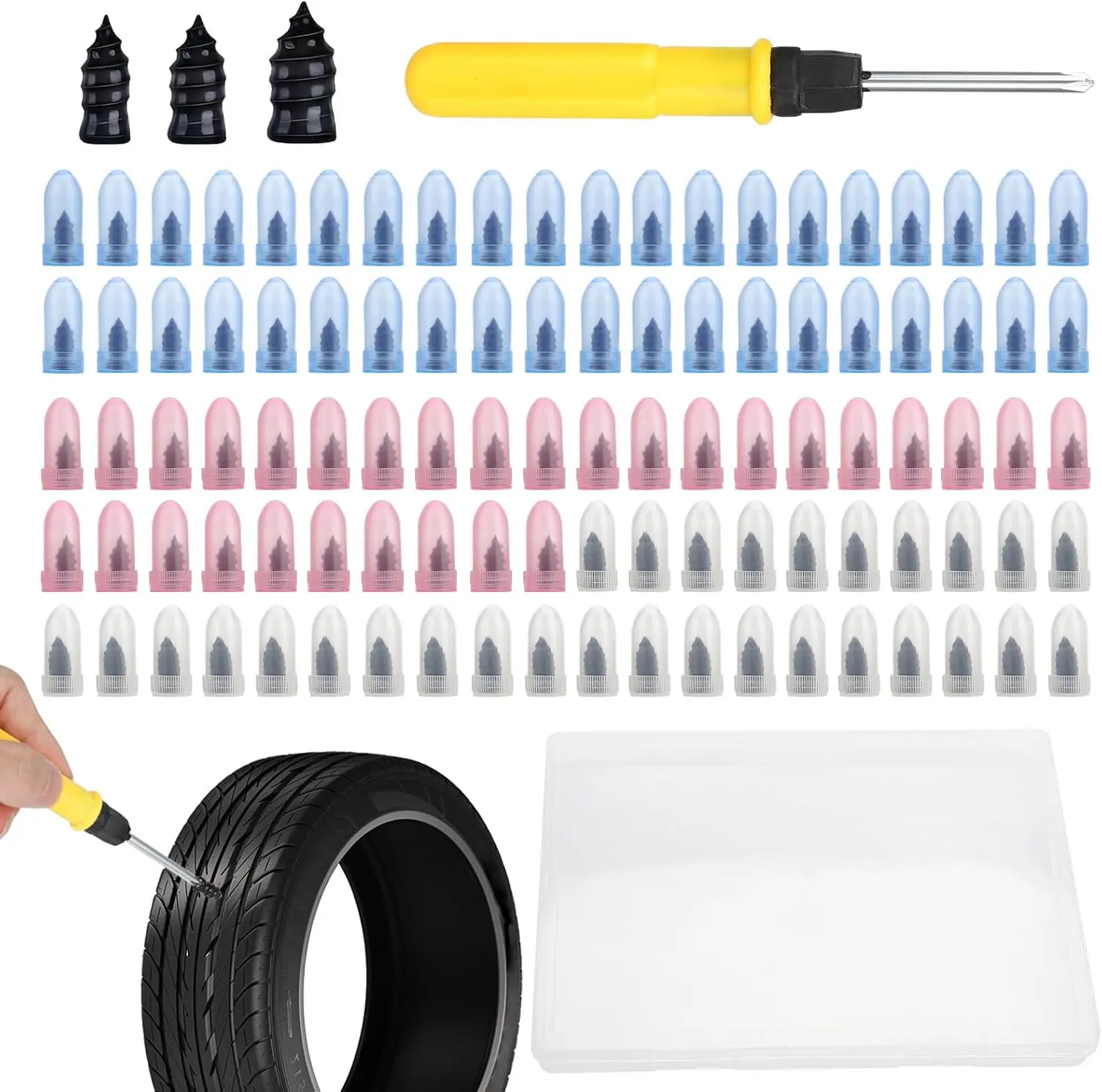 100pcs Tire Screw Plug Repair Kit, 3 Sizes of Repair Rubber Nail for Car Motorcycle Truck Tire Puncture Repair Father'sDayGifts