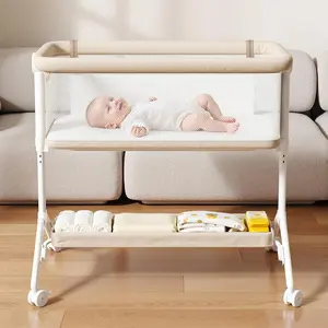 Bassinet Bedside Sleeper – All Mesh Design, Portable Bedside Bassinet for Baby with Washable Mattress, 5 Adjustable Heights (Beige)