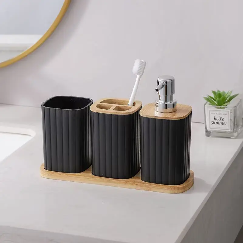 Modern Black 4-Piece Bathroom Set, Countertop Bathroom Accessory Set Including Toothbrush Holder, Soap Dispenser, Toothbrush Cup, Dressing Tray, Countertop Bathroom Accessory Sets