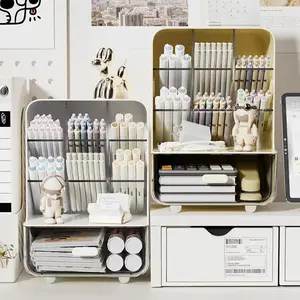 Desk Pen Storage Box, 1 Count Multi-functional 6 Compartments & 1 Drawer, Desk Organizer Tidy for Office, Home School Work, Stationery Organizer