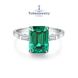 【RZ-341】925 Sterling Silver Emerald Cut Artificial gemstone 5A Ring, Green/Pink/White Color, Unique, noble and elegant design, Gogerous Ladies Good Choise
