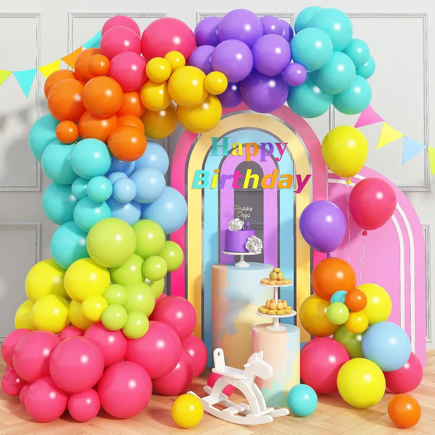 Multicolor Neon Balloon Arch Kit Rainbow Party Decor for Pool Tropical Carnival Birthday