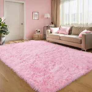 Pink Fluffy 4x6 Area Rug - Soft, Washable Shaggy Carpet for Girls’ Bedroom, Nursery, Kids Room, Dorm & Toddler Decor