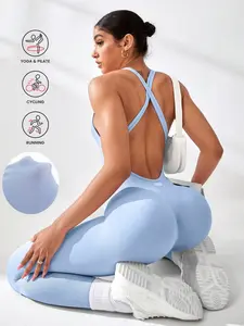 Women's All-Season Sporty Jumpsuit, Ruched Sports Jumpsuit, Plain Ruched Design, Slim-Fitting Below-The-Ankle Pants, Ideal for Yoga & Fitness