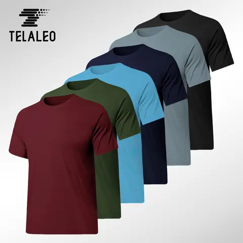 TELALEO Men's 6-Pack Fitted Quick-Dry Crew Neck Fitness Workout Shirts - Short Sleeve 6pack Workout Set, Crew Neck Sportswear, Dry Fit Active Activities Apparel for Gym, Running,outdoorfun