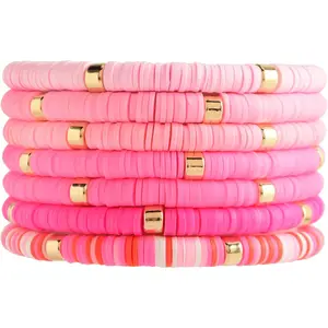 Colorful Heishi Clay Bead Bracelet Set for Women Stackable Vinyl Disc Polymer Beaded Stretch Bracelets Preppy Bohemian Summer Beach Bracelets
