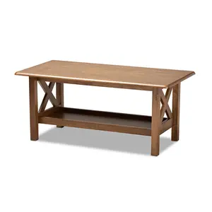 212 MAIN Reese Traditional Transitional Walnut Finish Rubberwood Rectangular Coffee Table - Crisscross Lower Shelf, Wood Tabletop Design, Wooden Construction, Indoor Use, Model SW5208-Walnut-M17-CT (Rectangular Coffee Tables)