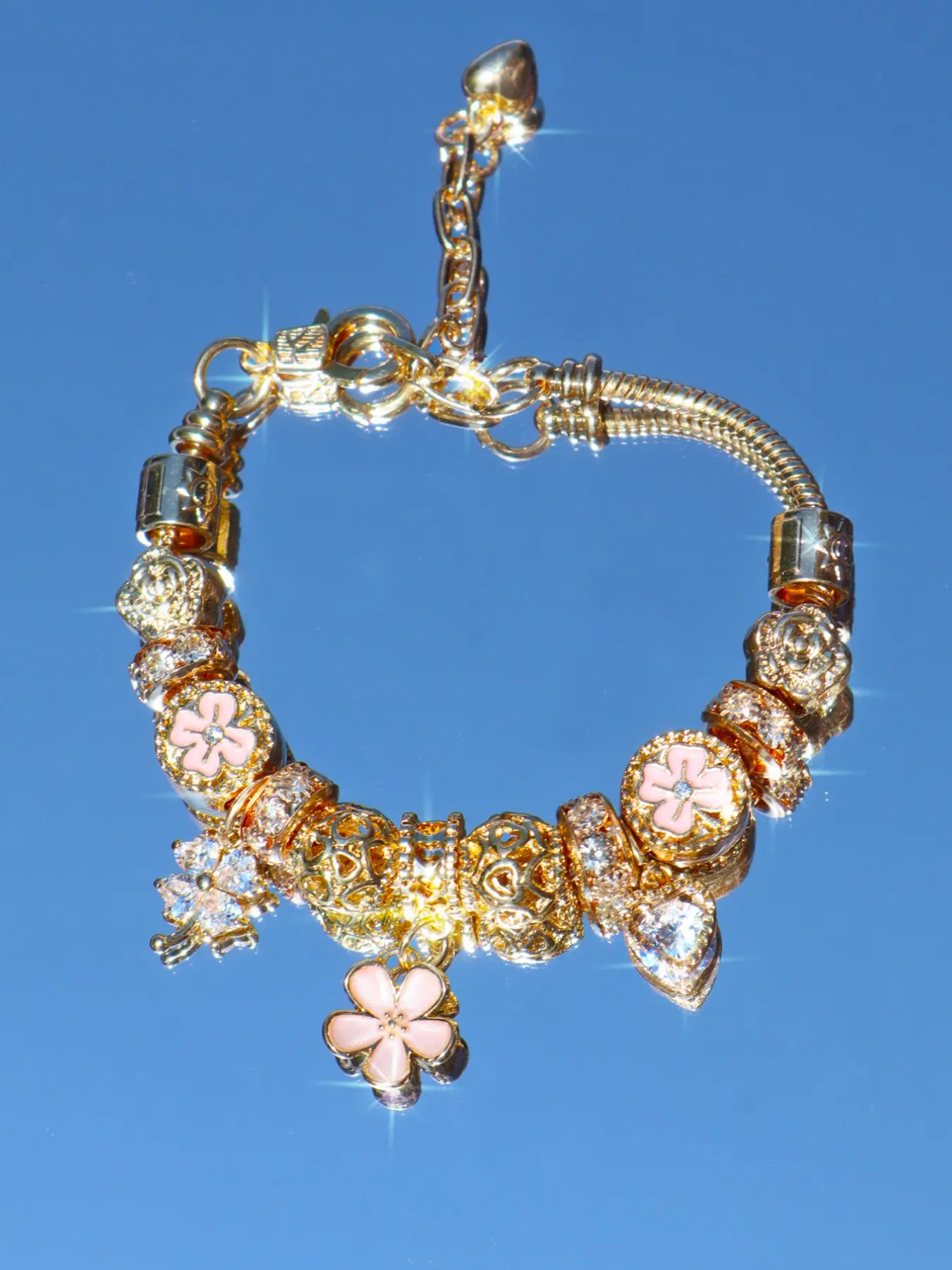Cherry Blossom Charm Bracelet, Y2K Clover Bracelet, Cute Floral DIY Bracelet, Lucky Heart Gift for Friends, Memorial Present, Floral Charm Bracelets, Bracelet Jewelry