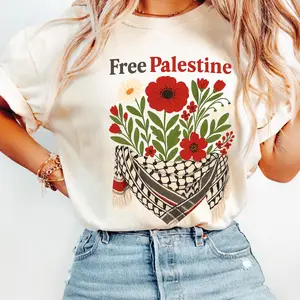 Comfort Colors Free Palestine Shirt – Boho Palestine shirt, Protest Tee, Pro Palestine, Floral Free Palestine shirt, Activist Unisex T-Shirt