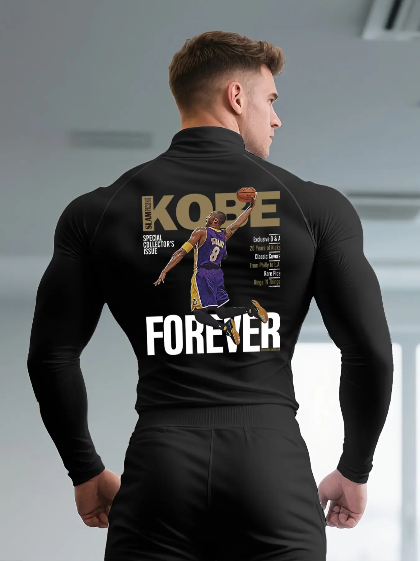 Kobe Bryant Forever Compression Shirt for Men, Long Sleeve Athletic Workout Top, Nba Lakers 8 Jersey, Moisture-Wicking Sportswear