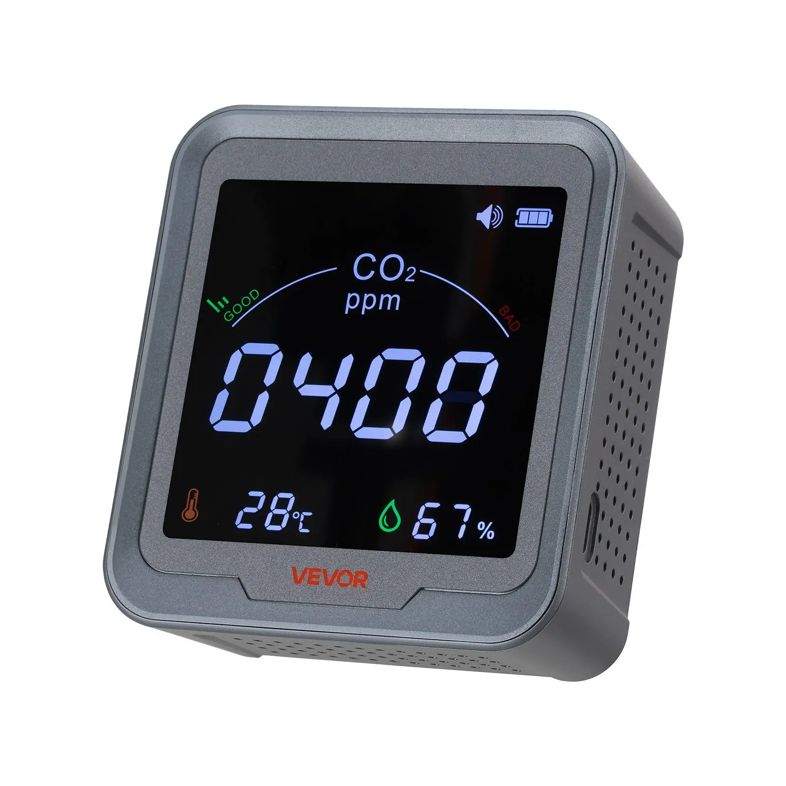【Summerfinds】VEVOR NDIR Sensor CO2 Monitor - 0.46 lbs Lightweight Portable Device with 400-5000ppm Range, Temperature & Humidity Display, 2000mAh Battery (72-120 Hours Use), Batteries Included, for Home & Car