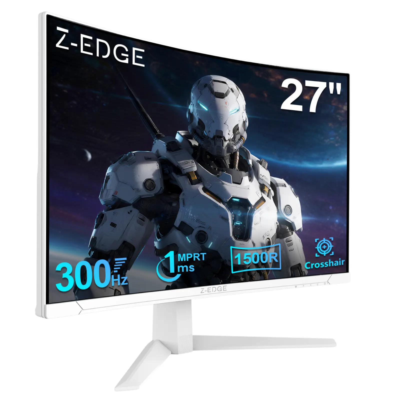Z-EDGE UG27S White 27-Inch Curved Frameless FHD Gaming Monitor - 300Hz Refresh Rate, 1ms Response Time, FreeSync, Dual HDMI & Display Ports, Desktop PC Monitor, Frameless Monitor