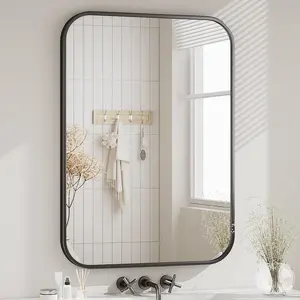 BEAUTYPEAK 20"x28" Wall Mirror Rounded Corners Hanging Vanity Mirror , Black