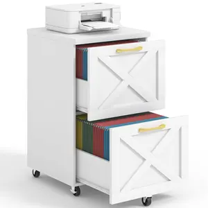 [SummerVibes] Vabches 2 Drawer Small File Cabinet with Wheels, Farmhouse Vertical Filing Cabinet Fits A4 or Letter Size, Under Desk Rolling File Cabinets for Home Office, Wooden Printer Stand