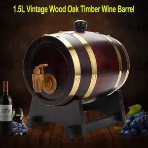 Vintage Oak Timber Wine Barrel 50.72oz with Spigot, Whiskey Storage Barrel, Home Kitchen Brewery Equipment