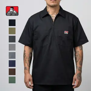 BEN DAVIS 1/2 Zip Shirt Short Sleeve Solid Half-Zip Shirt BENDAVIS Poly/Cotton Blend Plenty Tough Fabric Double Needle Stitch Pencil Slot on Left Pocket