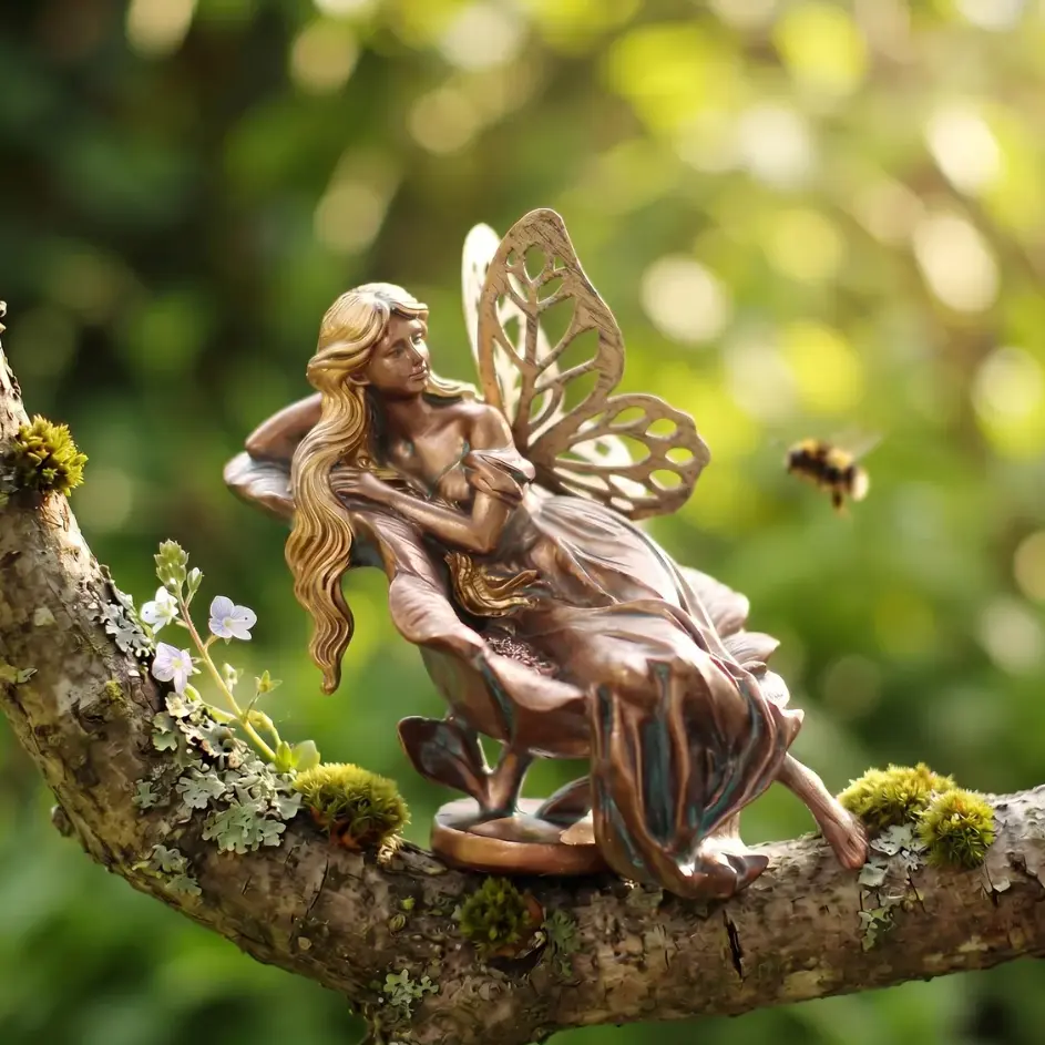 Vintage Bronze Resin Fairy Garden Statue - Lying Butterfly Wing Elf Figurine, Outdoor Ornament for Yd Lawn Patio Tree Branch, Home & Miniature Garden Decor, Ideal Gift for Fairy Lovers