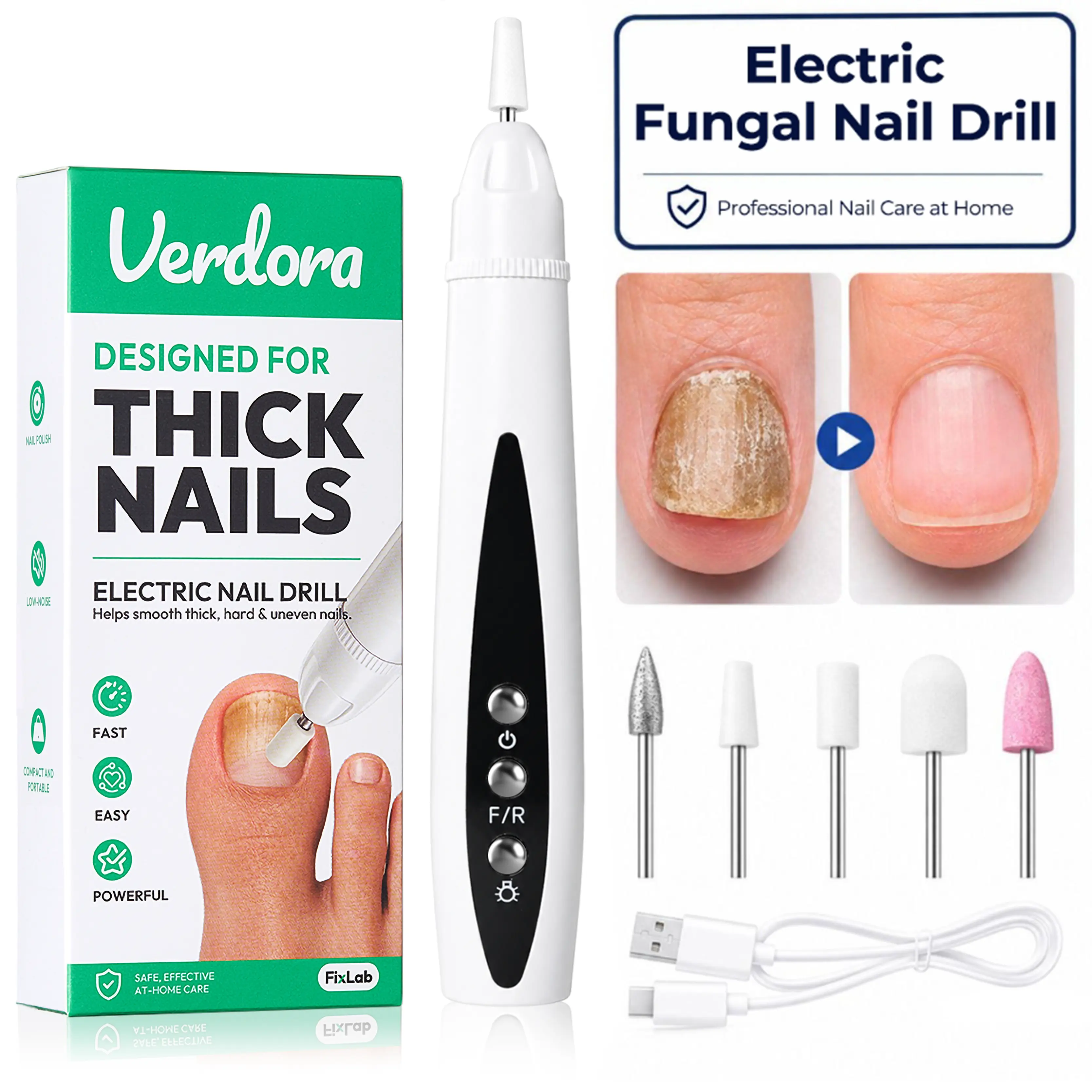 Electric Nail Drill for Thick Nails, Cordless Efiles for fungal Nails Lightweight Nail Care Tool for nail repair