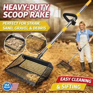 Upgrade Your Coop Cleaning – Easy Cleaning-AsFrost 2-in-1 Chicken Poop Scooper & Rake,12" Heavy Duty Litter Scooper Sand Sifting Shovel for Chicken Coop & Pet Waste Cleaning, Adjustable 26" to 76" Stainless Steel Handle