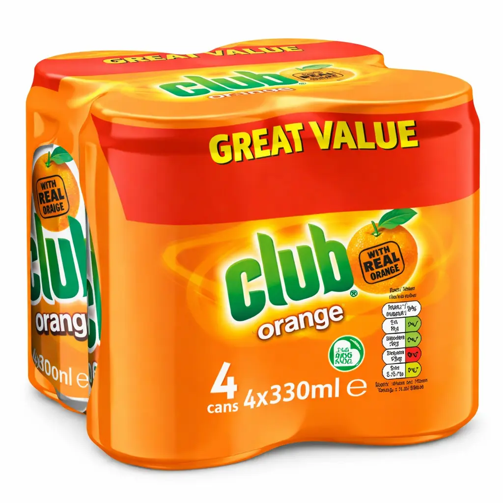 Authentic Irish Club Orange Soda Cans, 11.2 oz 4-Pack - Imported Refreshing Citrus Drink with Real Orange Flavor