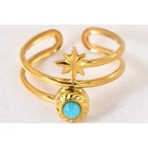 Retro Starlight Gold Ring -available with Malachite, Rhodochrosite or Amazonite