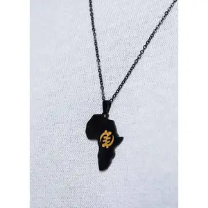 Adinkra Africa Map Black Necklace- Supremacy of God Symbol