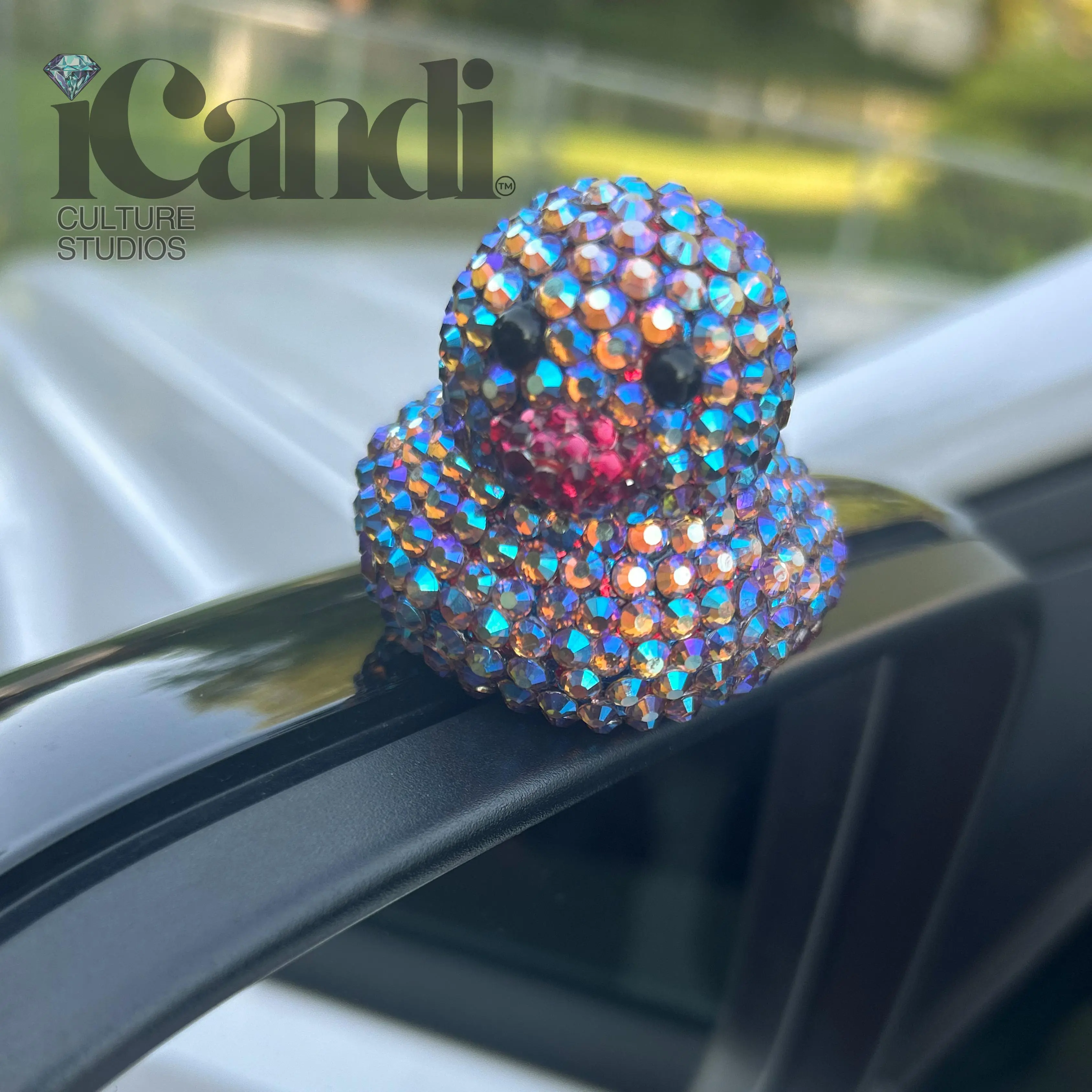 iCandi Culture Studios Jazzy Duck Glass Rhinestone Dashboard Accessory for Jeep 1.5 x 2 Inches Elegant Shine and Durability