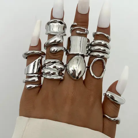 Elegant Silver Ring Set for Women, 29pcs Statement Multi Rings, Punk Style Jewelry Collection, Geometric Design, Party Wedding Festival Wear, Stacking Rings, Ring Stacks