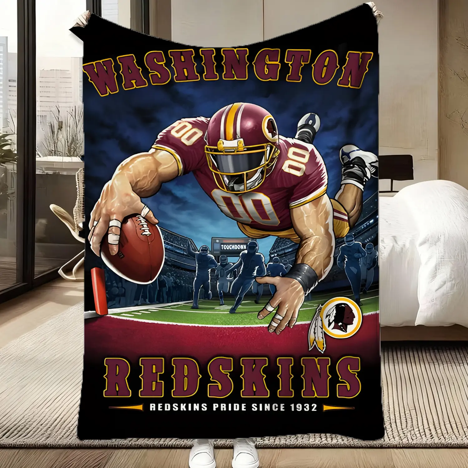 Washington Football Retro Flannel Blanket - Vintage Red & Gold Team Print, Soft, Cozy Warm Lightweight, for Sofa Bed Couch, All Seasons, Man Cave Decor, Perfect Gift for NFL Fans, Sports Bedding for Teens Adults