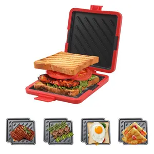 Microwave Sandwich Maker Toaster, Non-Stick Grill Plate, Quick Cooker for Waffles, Panini, and Sandwich Presses, Wireless, High-temperature Resistant Material for Even Heating, Easy Meal Prep Tool, Fast Breakfast, Dishwasher Safe, Easy Clean