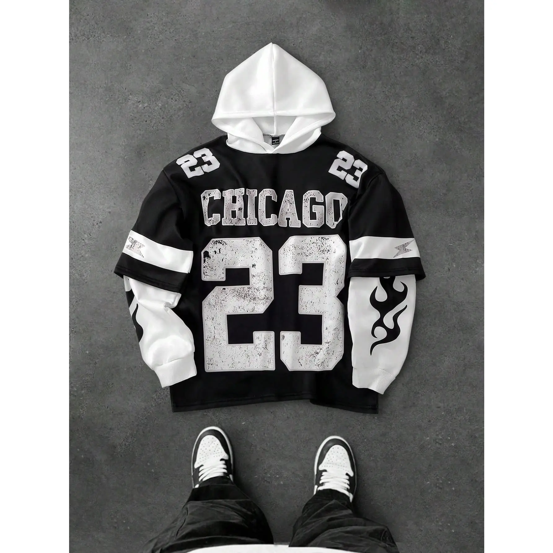 Men's Vintage Number Graphic Hooded Jersey Sweatshirts, Long-Sleeve Streetwear Tops