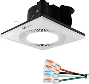 Bathroom Exhaust Fan with Light, 26W 6400K Fan and LED Light Combo for Home, 130 CFM, 1.0 Sones Quiet Square Bathroom Vent Fan Light Combo,4 In Duct 110V (White, Without Plug)