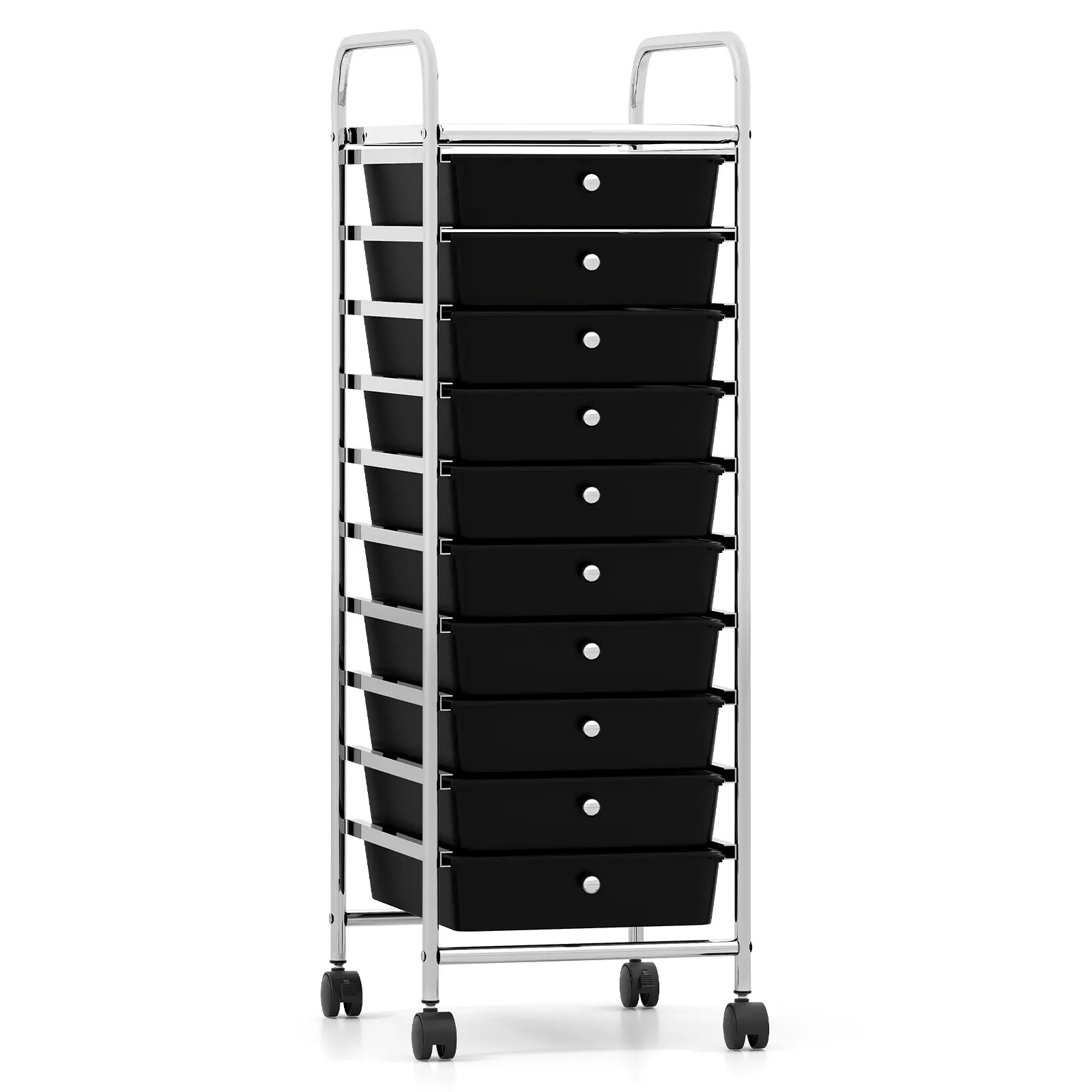 COSTWAY - 10-Drawer Rolling Storage Cart with Metal Frame and Lockable Universal Wheels-Black