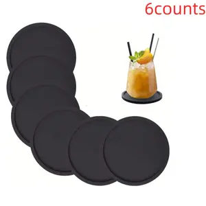 Round Silicone Coaster, 6 Counts Heat Resistant Non-slip Cup Mat, Solid Color Reusable Cup Mat for Home Kitchen Dining Room Tableware