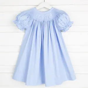 Smocked Big Sister Bishop Dress Light Blue