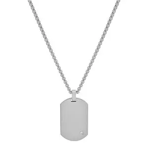 Geoffrey Beene Men's Stainless Steel CZ Dog Tag Pendant Necklace