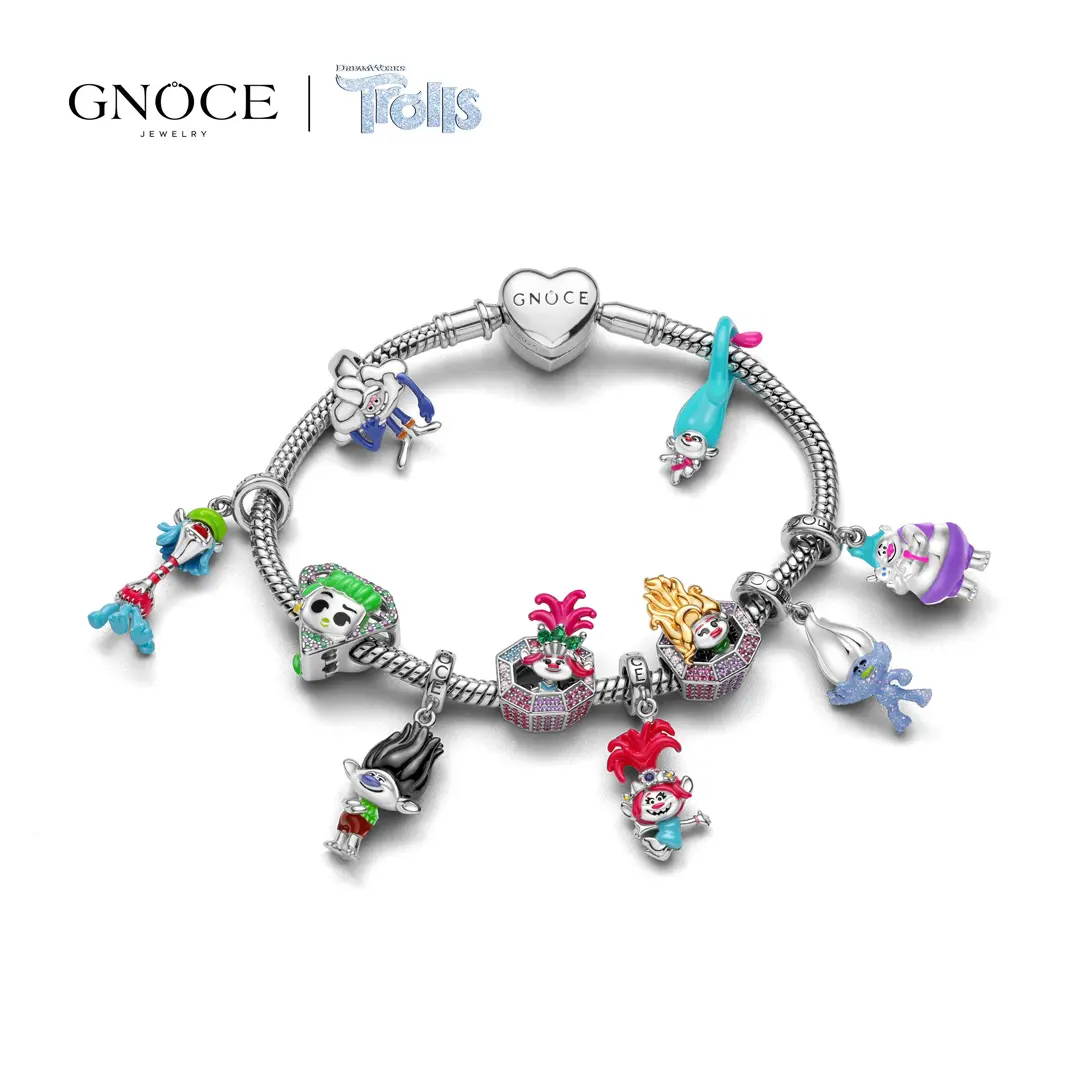 Gnoce Enamel Trolls Prince S925 Copper Pendant Dangle Charm, Unisex Officially Licensed DreamWorks Animation Sparkling CZ Necklace, Fashion Costume Jewelry Accessory