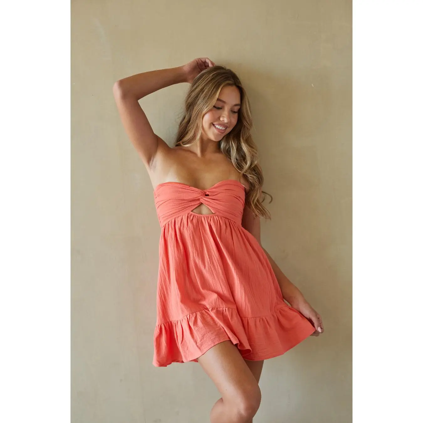 Cute Romper Overalls for Women - Strapless Pleated Twist-Front Playsuit in Cotton & Linen with Elastic Back, Pockets & Keyhole, Styles with Accessories, Sleeveless, Rompers For Women, Dress, Effortless Flow Jumpsuits & Rompers