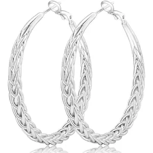 Silver Hoop Earrings for Women Hypoallergenic 925 Sterling Silver Post Hoop Earrings Lightweight Large Hoops Earring Thick Twisted Silver Hoops 40MM