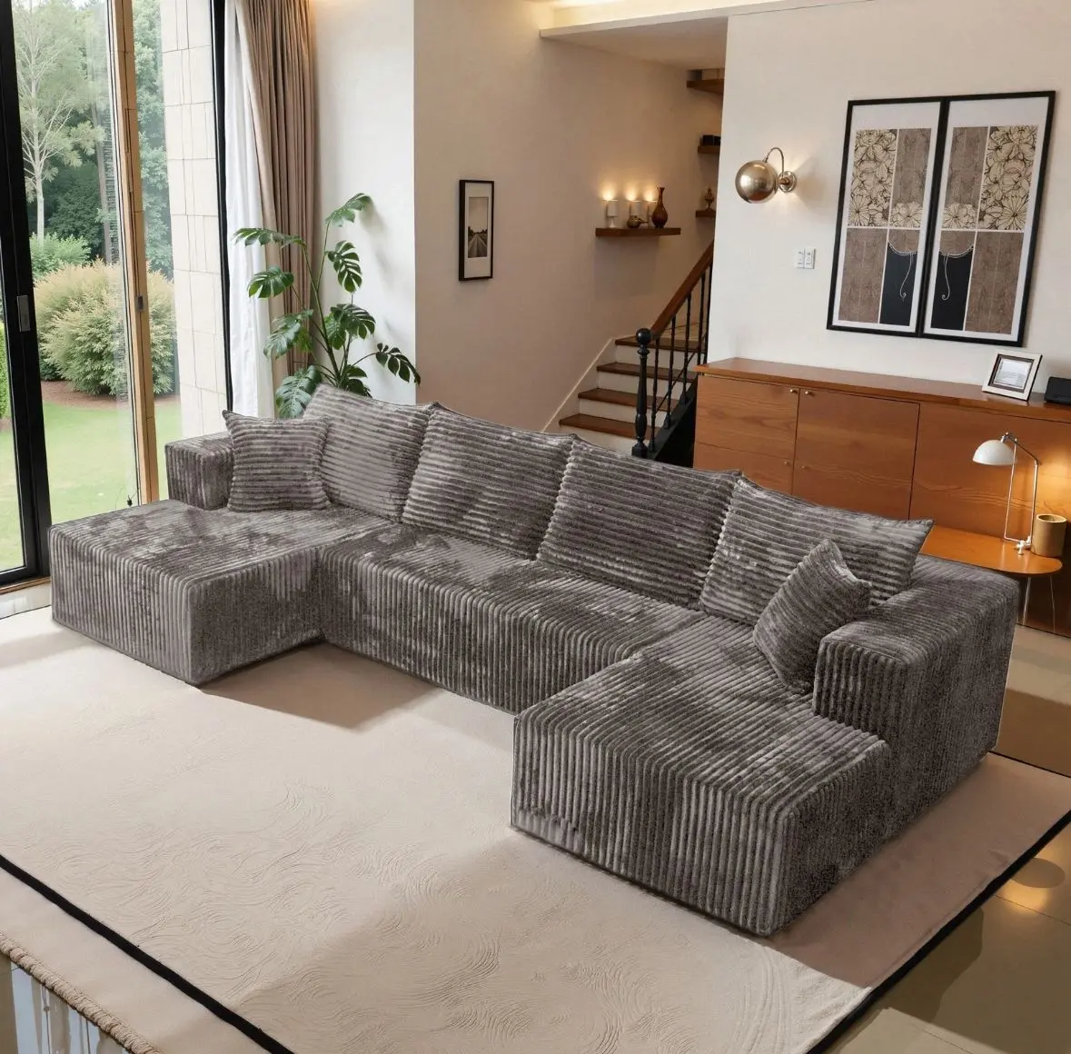 U-Shape Modular Sectional corduroy Couch suitable for living room furniture