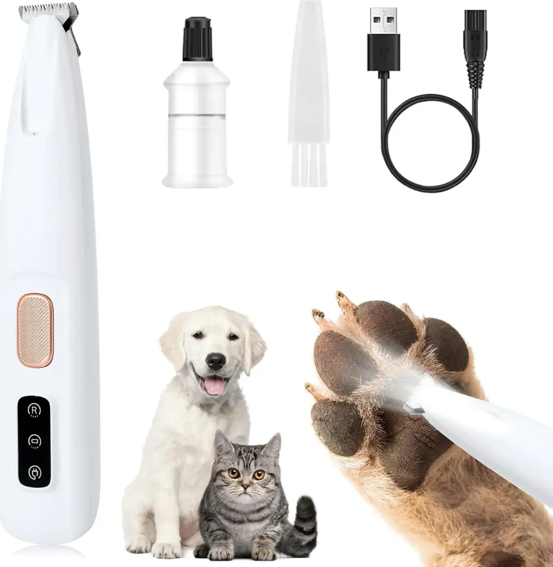Dog & Cat Grooming Trimmer - Compact Waterproof Shaver with LED Light, 18mm Widen Blade, USB Cable Rechargeable, Low Noise, 1-Button Operation, Precision Trim for Paws, Battery Powered Summervibes Pet Accessory