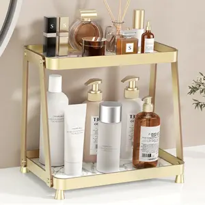 Bathroom Counter Organizer - 2-Tier  Makeup Organizer Countertop with Marble Tray, Perfume Organizer &  Organizer, Makeup Tray Shelf for Skincare,  Display,