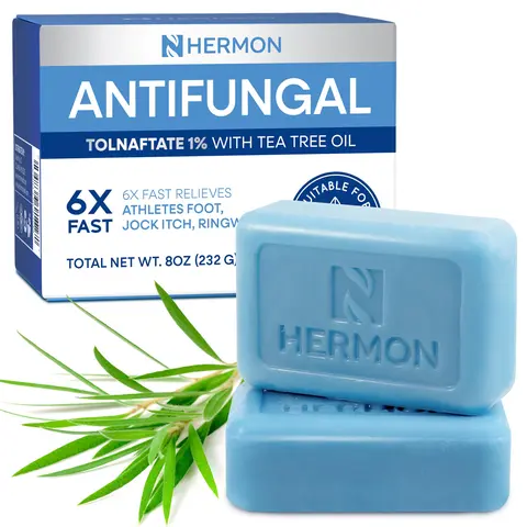 Hermon Antifungal Tea Tree Power Cleansing Soap (250g, 1% Tolnaftate) - Clinically Proven Athlete's Foot Care, Itch Relief Body Wash with Coconut Oil, Ceramides & Botanical Extracts - Daily Men's Body Care for Gym Use