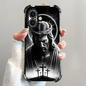 Suitable for [iPhone 16 Plus] Jesus transparent protective four-corner air cushion anti-fall mobile phone case transparent mobile phone case four-corner protective case 995