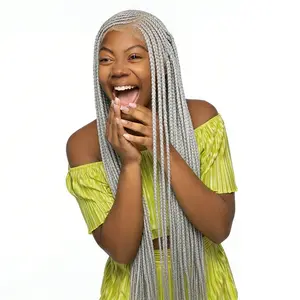 Synthetic 360 Full Lace Colored Gray Cornrow Braided Wigs Side Part Braided Lace Wig Knotless Cosplay Braided Wig for Women 36Inch